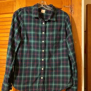J. Crew Long Sleeve Navy Plaid Button Front Flannel Shirt